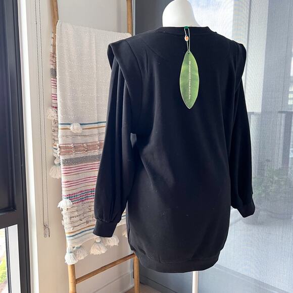 Farm Rio Amazonia Black Long Balloon Sleeves Sweat Dress Women’s Size Medium - Picture 4 of 11